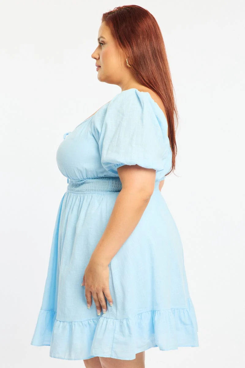 Blue Skater Dress Short Sleeve Cut Out - Image 3