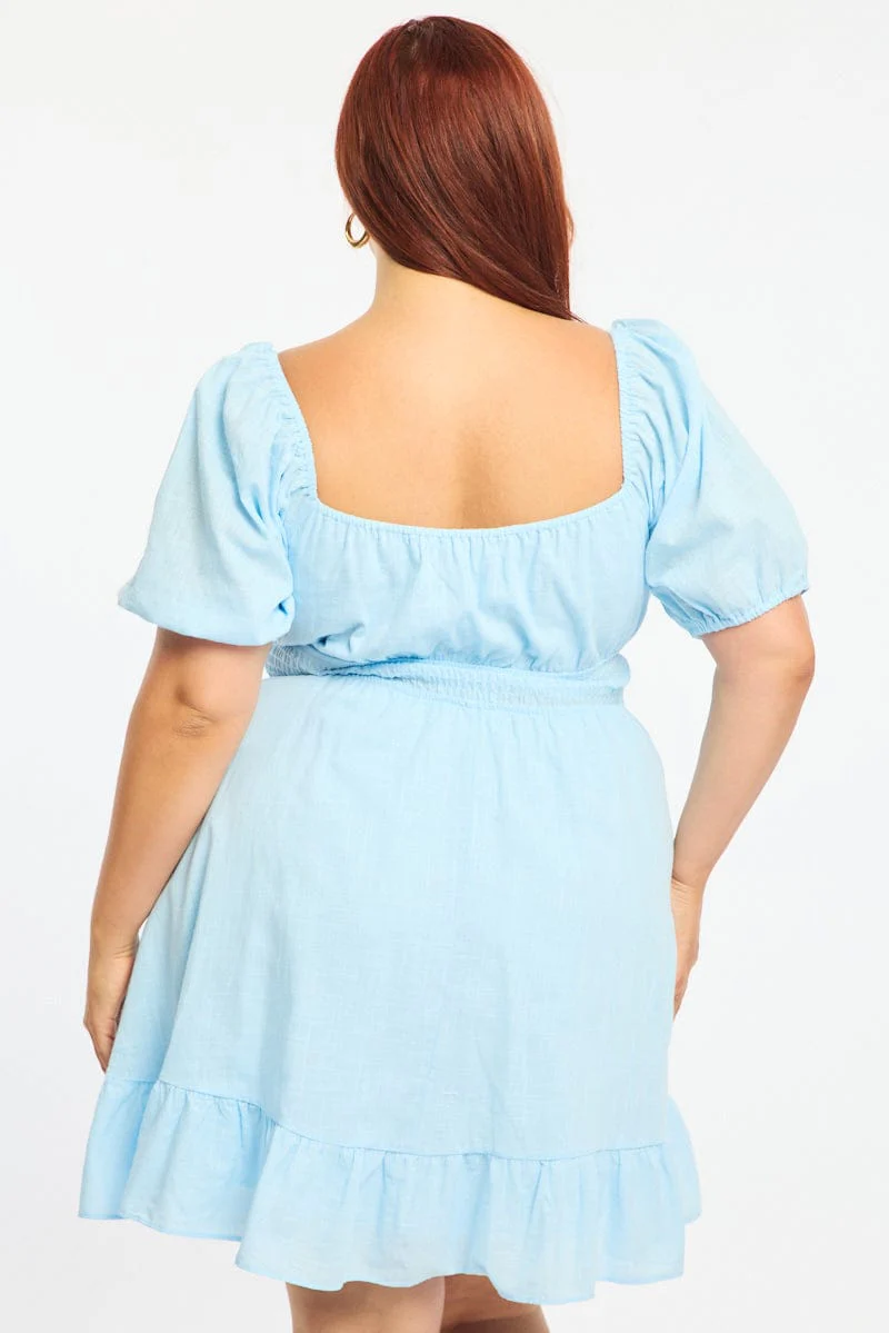 Blue Skater Dress Short Sleeve Cut Out - Image 4