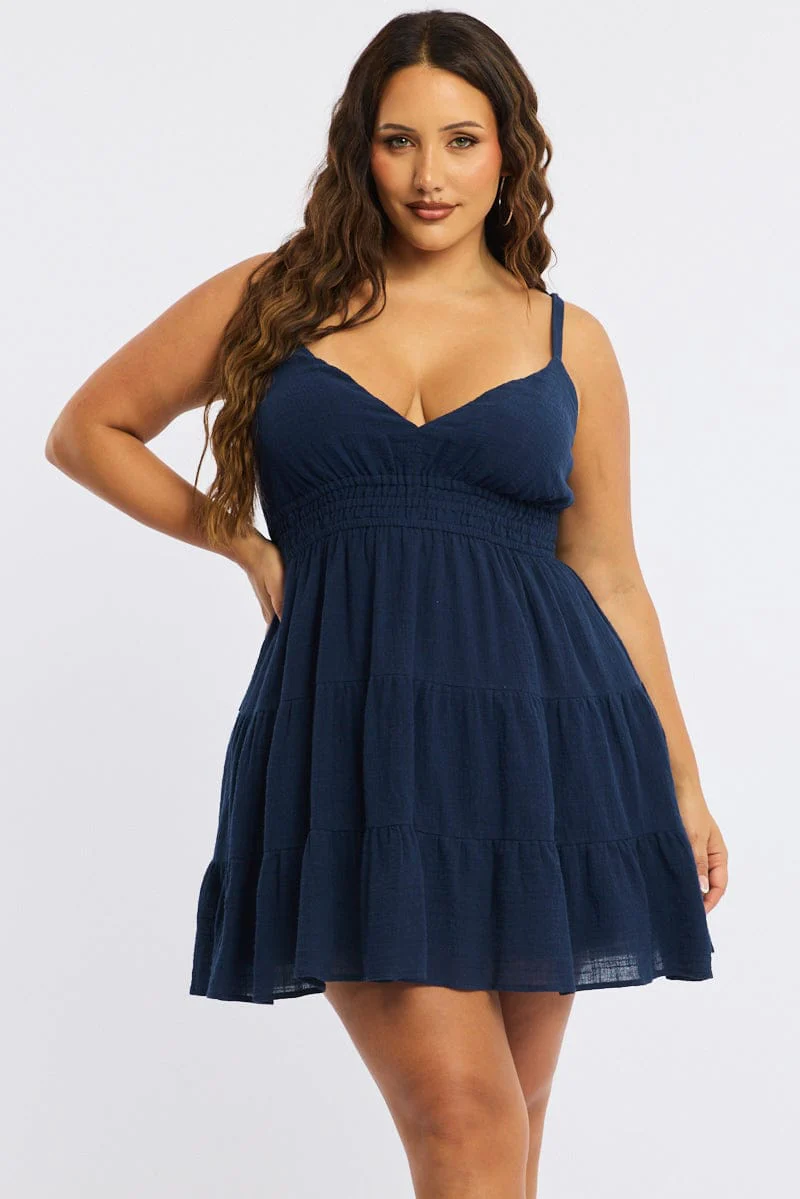 Blue Skater Dress Sleeveless