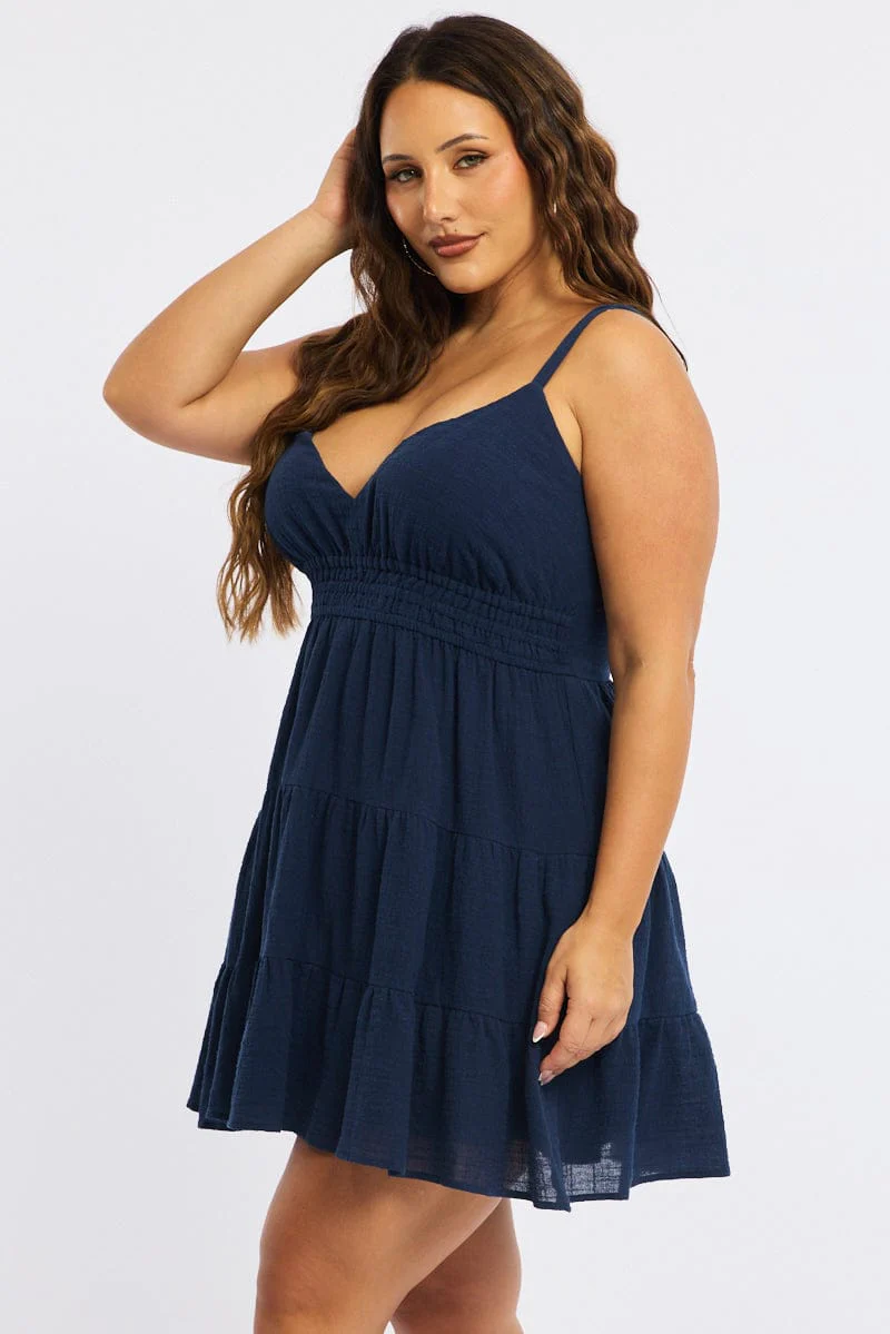 Blue Skater Dress Sleeveless - Image 3