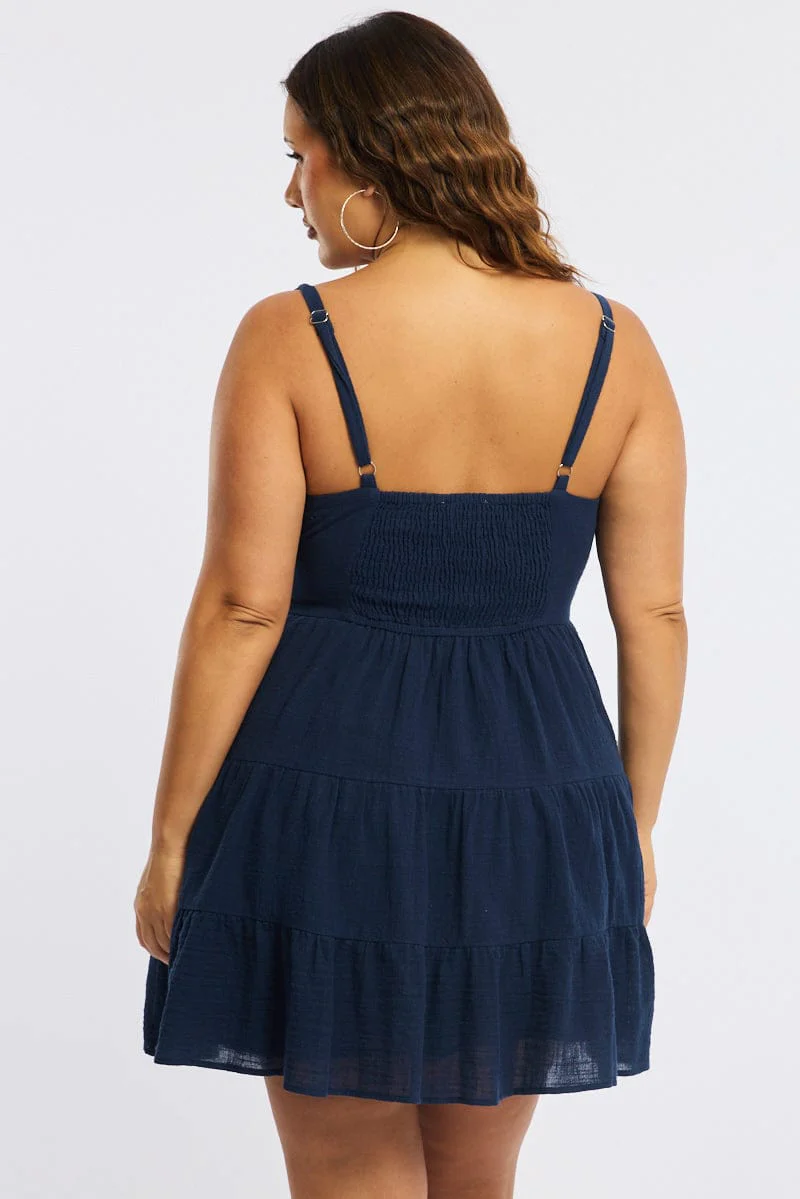 Blue Skater Dress Sleeveless - Image 4