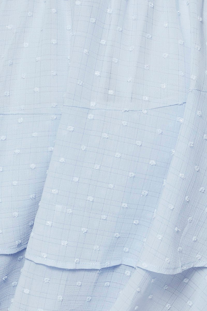 Blue Skater Dress Textured V-neck Short Sleeve - Image 6