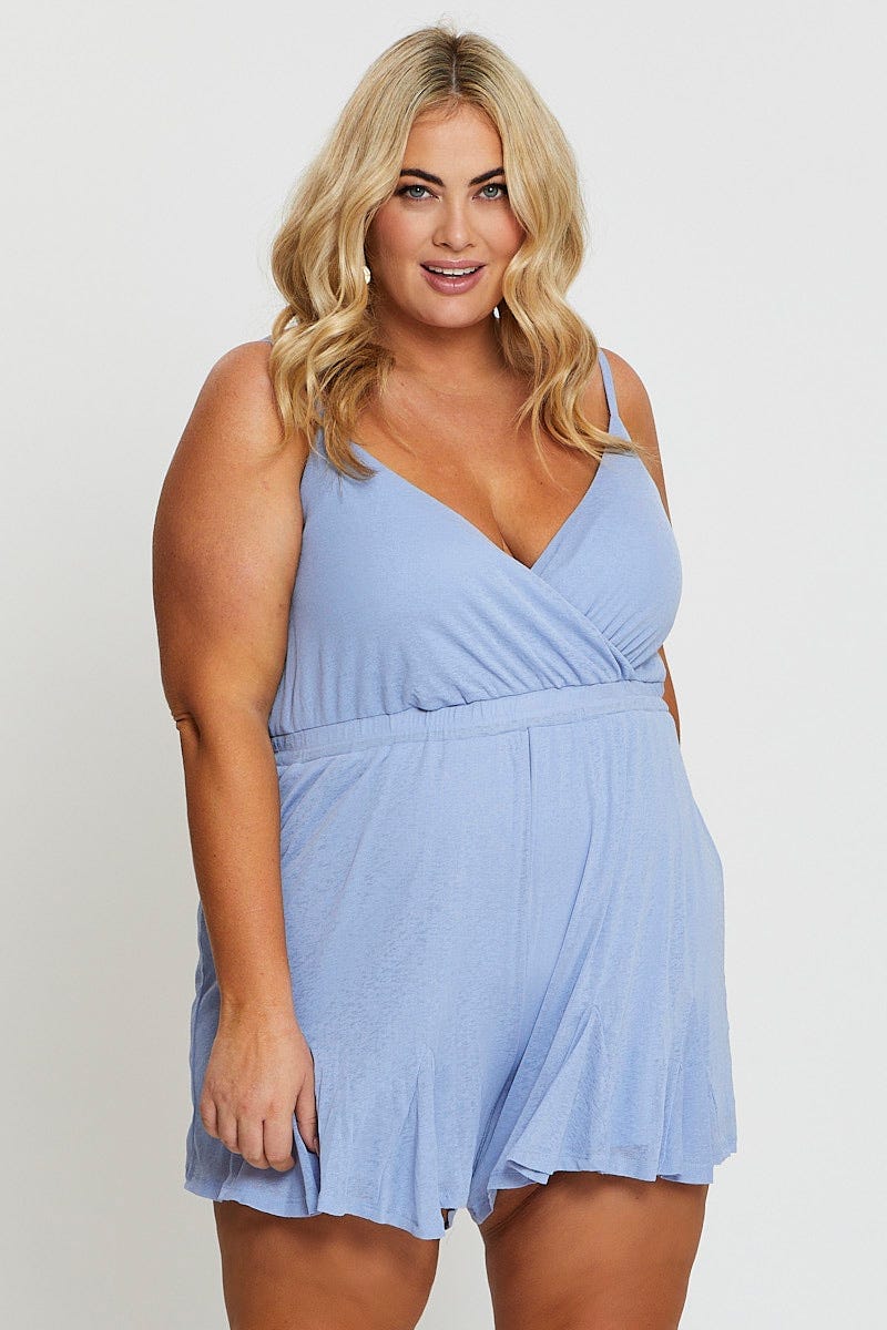 Blue Sleeveless Wrap Top Textured Jersey Playsuit