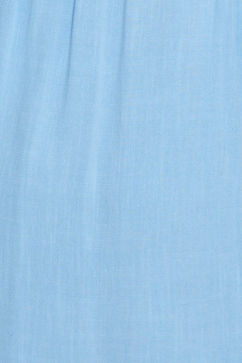 Blue Smock Dress Round Neck Short Sleeve Ruffle Hem - Image 6