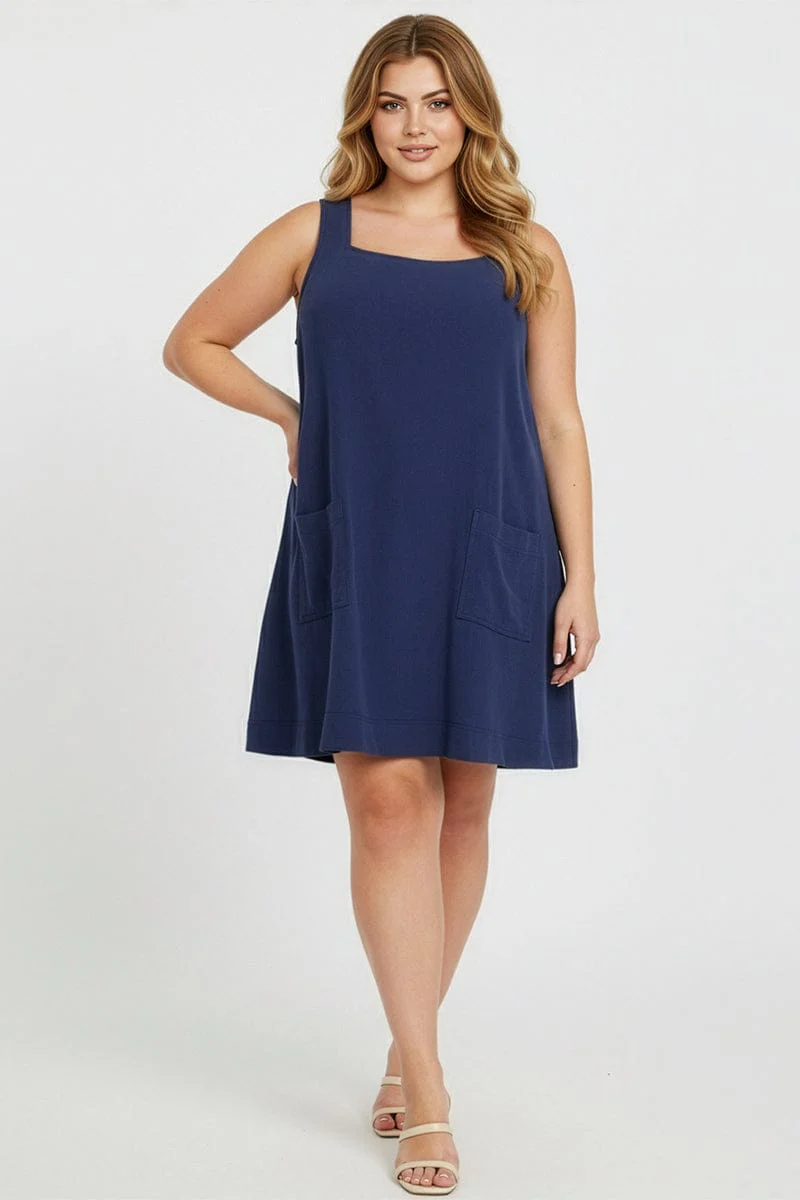 Blue Smock Dress Sleeveless Contrast Stitch - Image 2