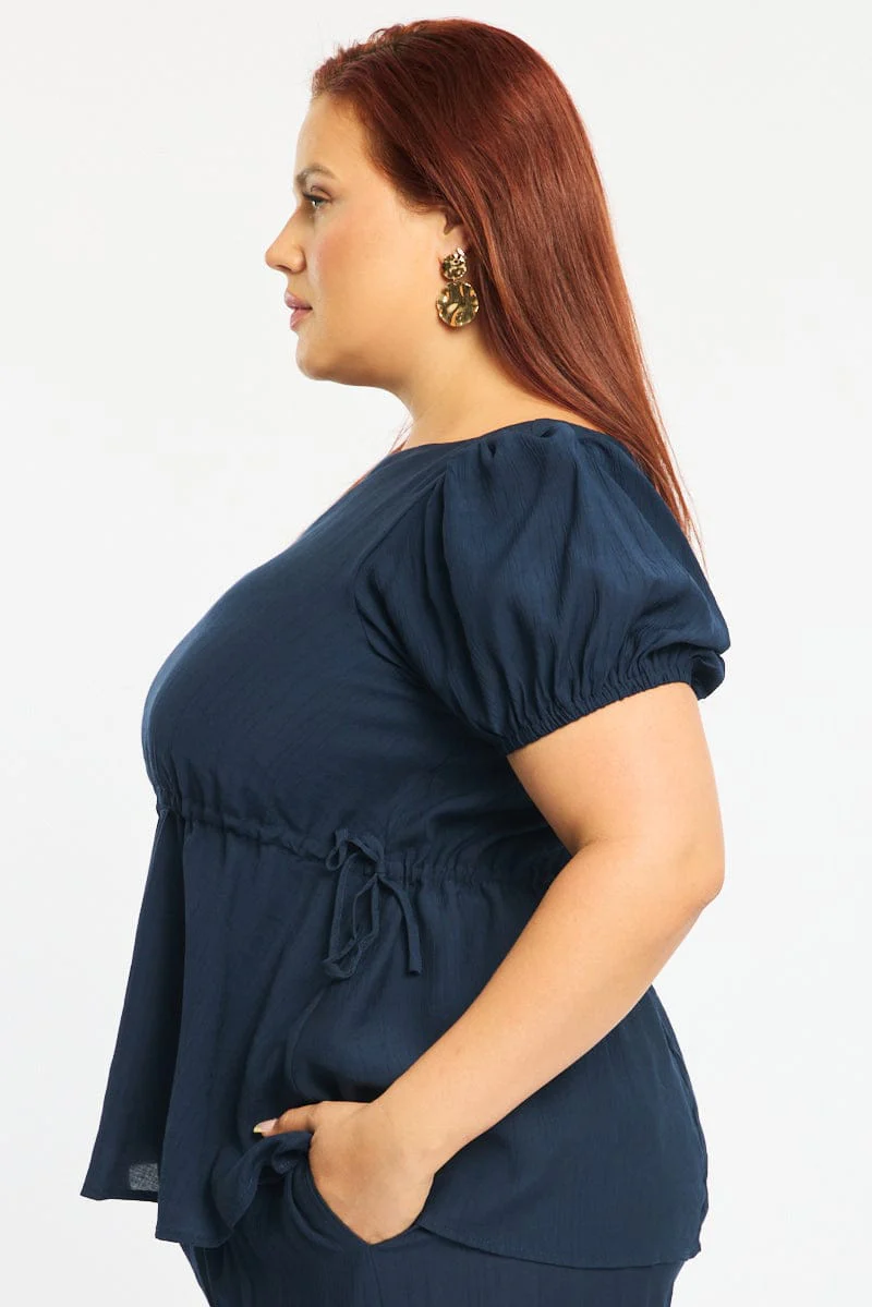 Blue Smock Top Short Sleeve - Image 3