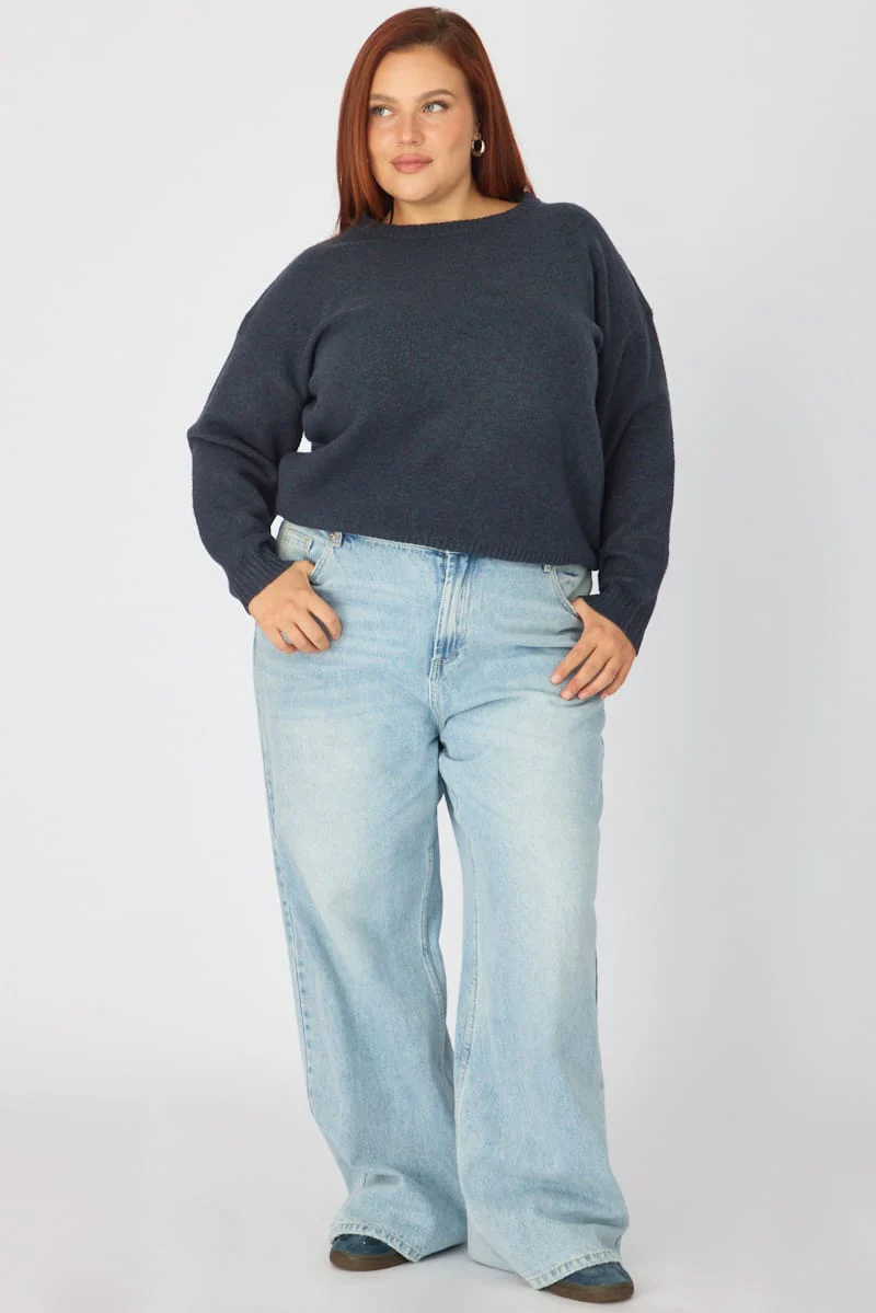 Blue Soft Knit Jumper Long Sleeve - Image 3