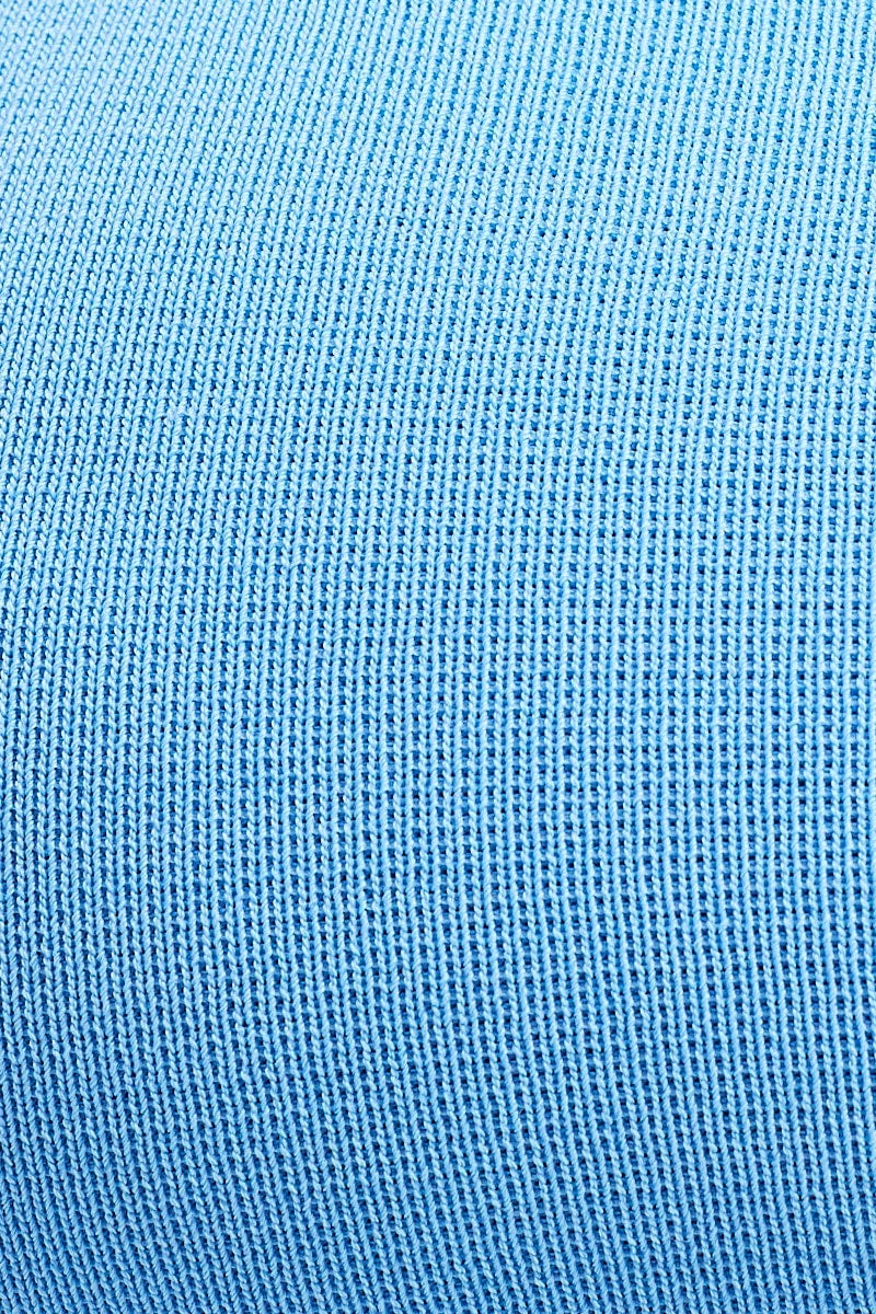 Blue Square Neck Sleeveless Crop Knit Top - Image 6