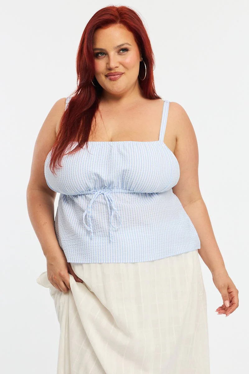Blue Stripe Babydoll Cami Top