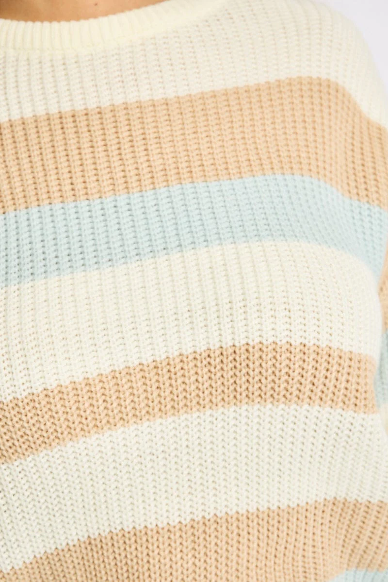 Blue Stripe Knit Jumper Long Sleeve Round Neck - Image 5