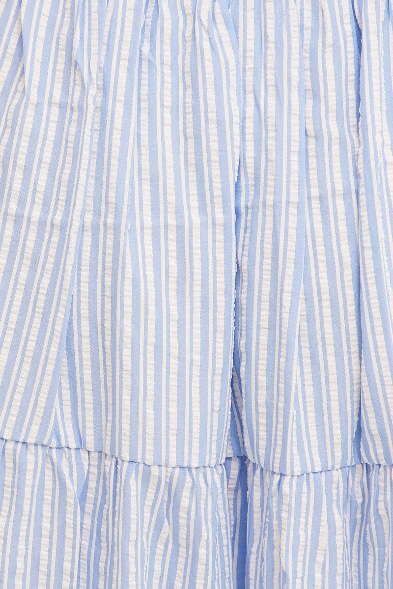 Blue Stripe Maxi Dress Sleeveless V-neck Tiered - Image 6