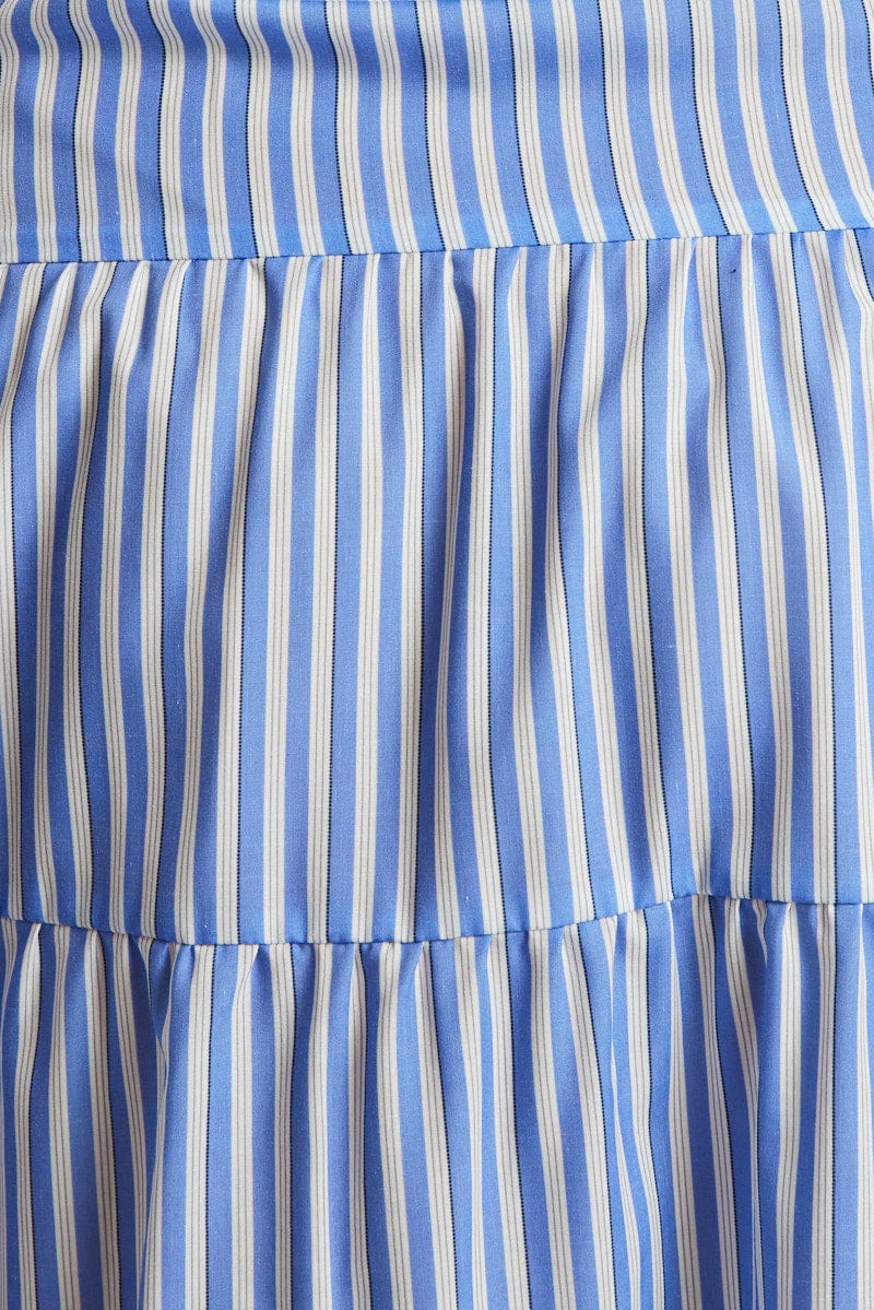 Blue Stripe Midi Dress Short Sleeve Shirred - Image 6