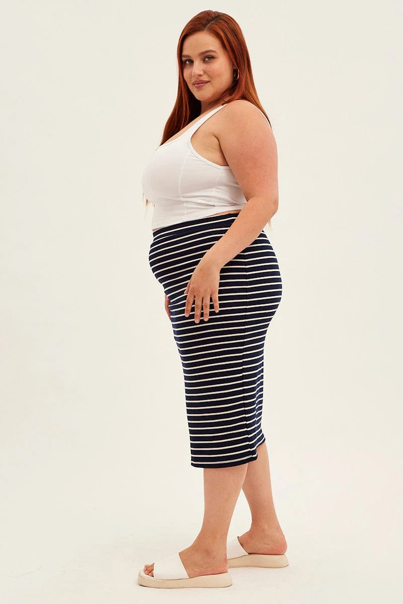 Blue Stripe Midi Skirt High Waist - Image 4