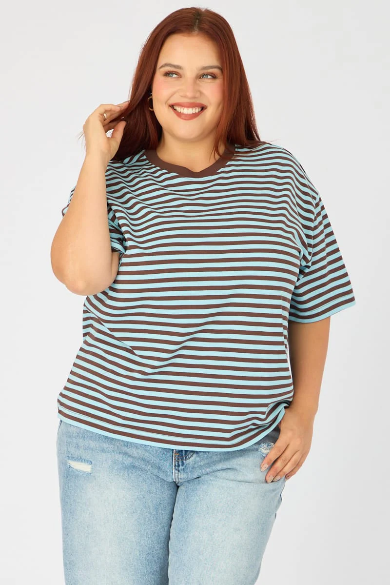 Blue Stripe Oversize Tee Short Sleeve