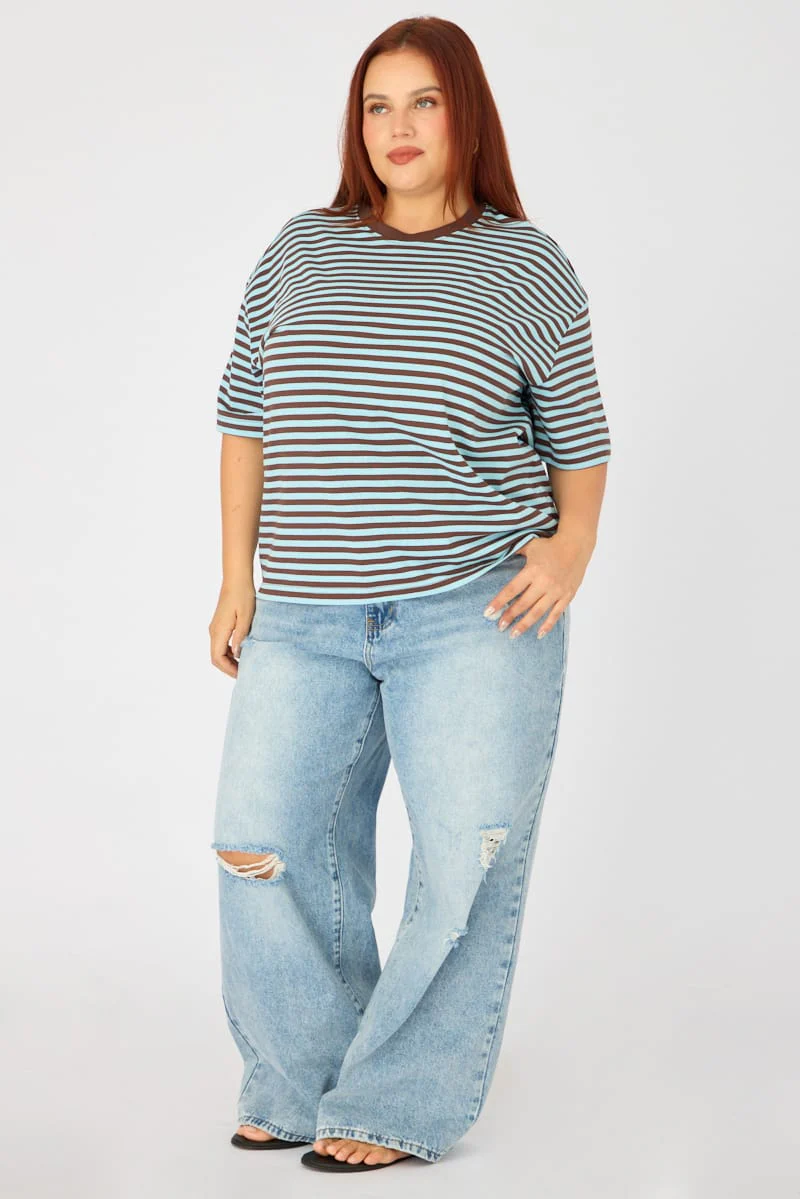 Blue Stripe Oversize Tee Short Sleeve - Image 2