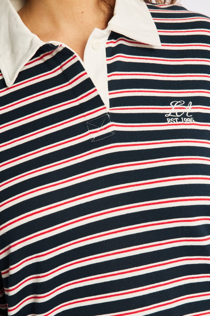 Blue Stripe Polo Top Long Sleeve - Image 5