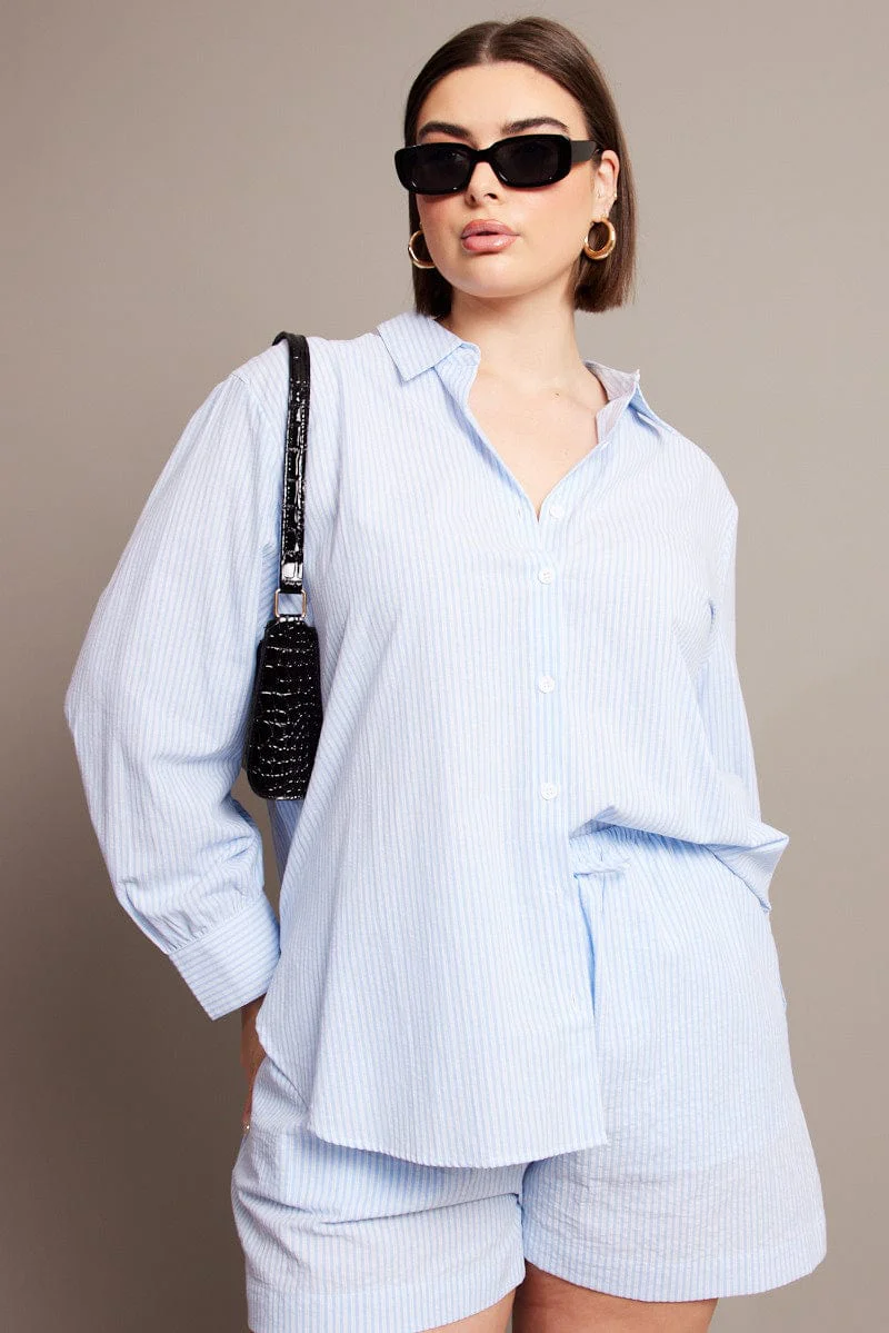 Blue Stripe Relaxed Shirt Long Sleeve - Image 3