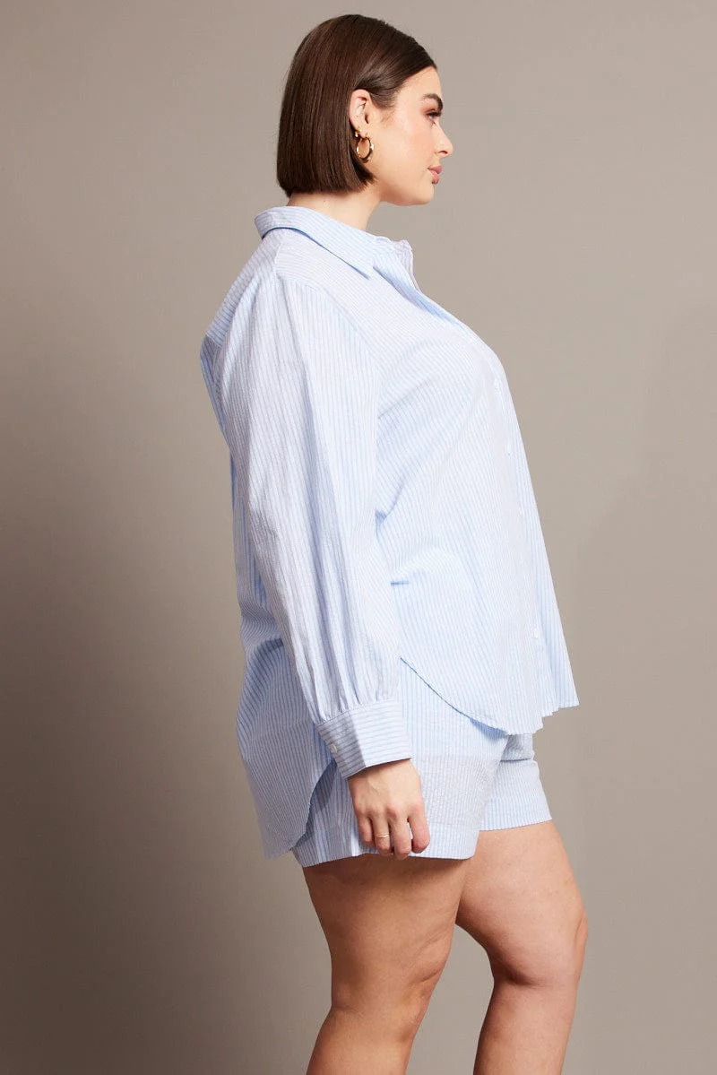 Blue Stripe Relaxed Shirt Long Sleeve - Image 4