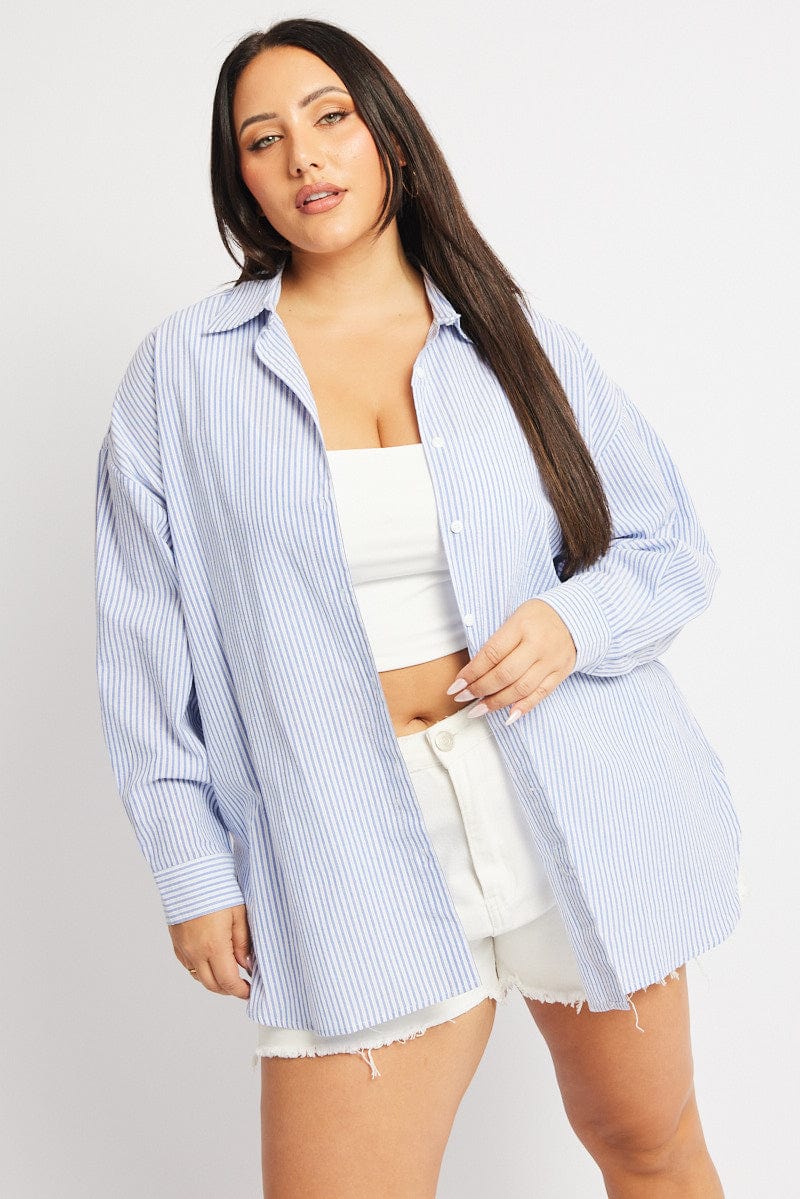 Blue Stripe Relaxed Shirt Long Sleeve - Image 3