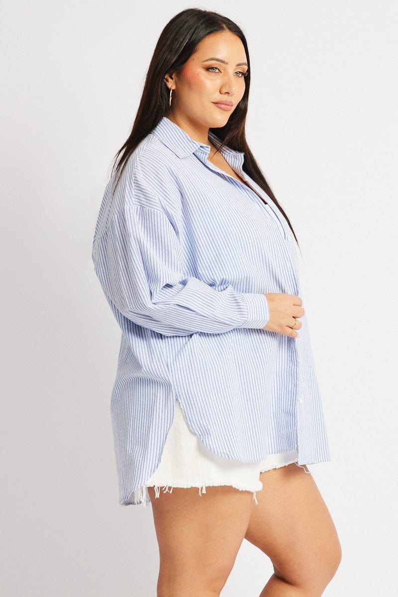 Blue Stripe Relaxed Shirt Long Sleeve - Image 4