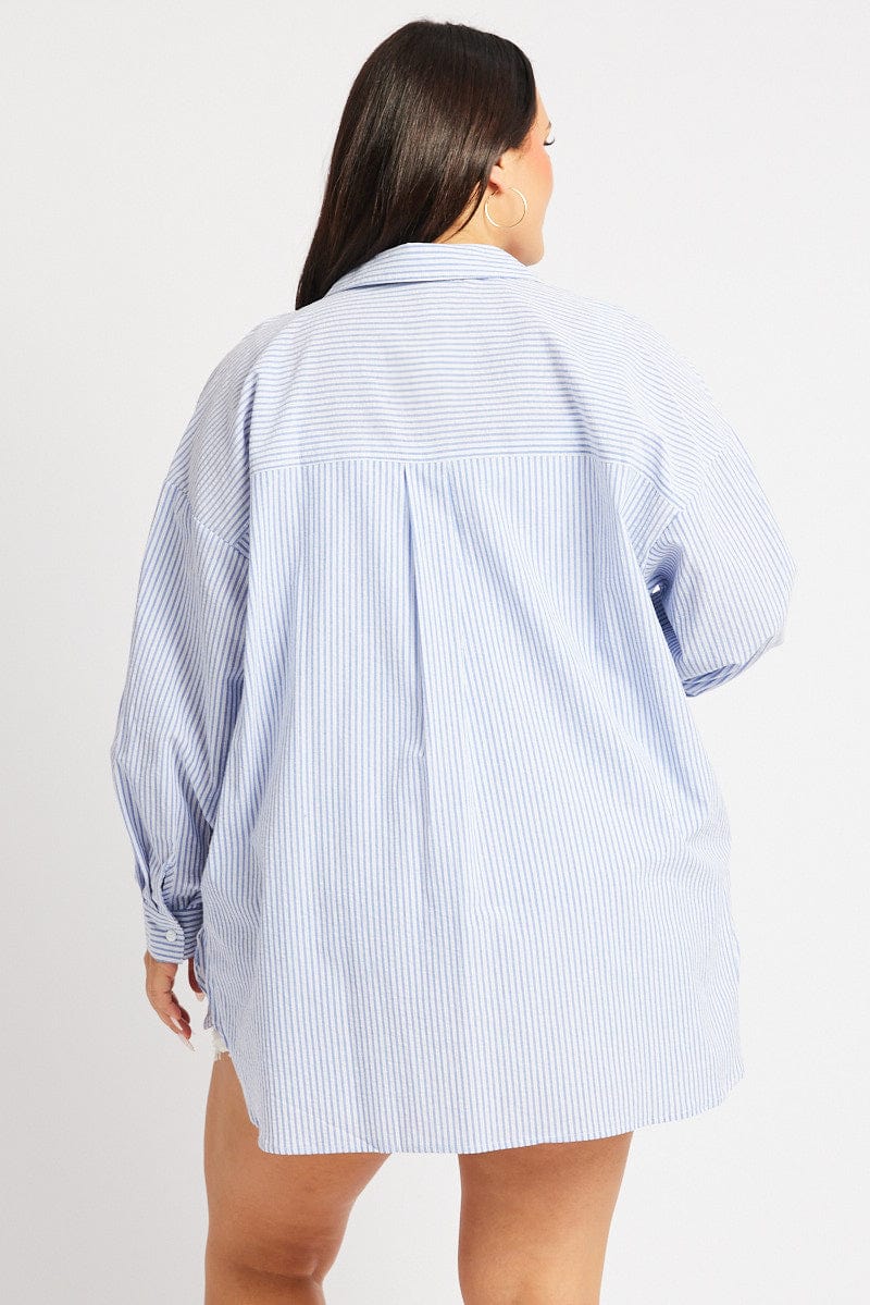 Blue Stripe Relaxed Shirt Long Sleeve - Image 5
