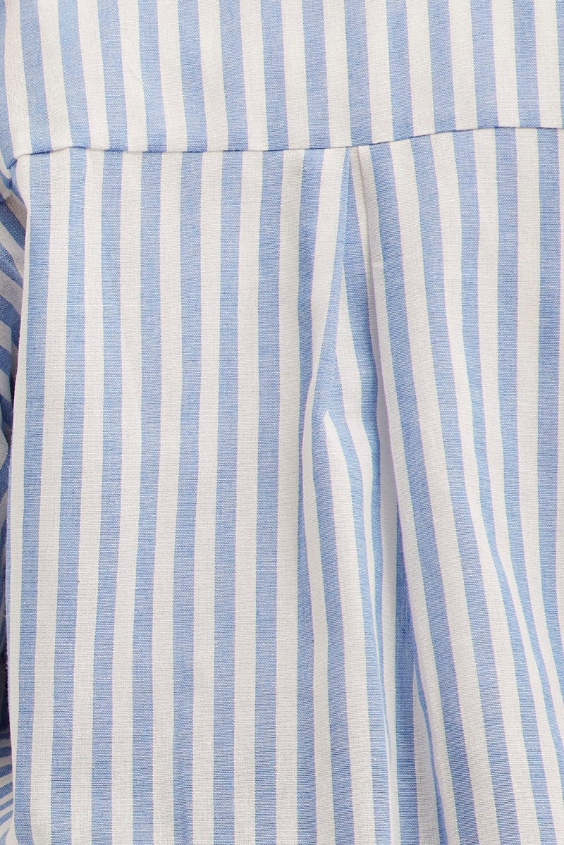 Blue Stripe Relaxed Shirt Short Sleeve Button Up - Image 6
