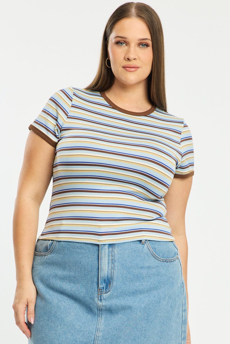 Blue Stripe Ringer Tee Short Sleeve