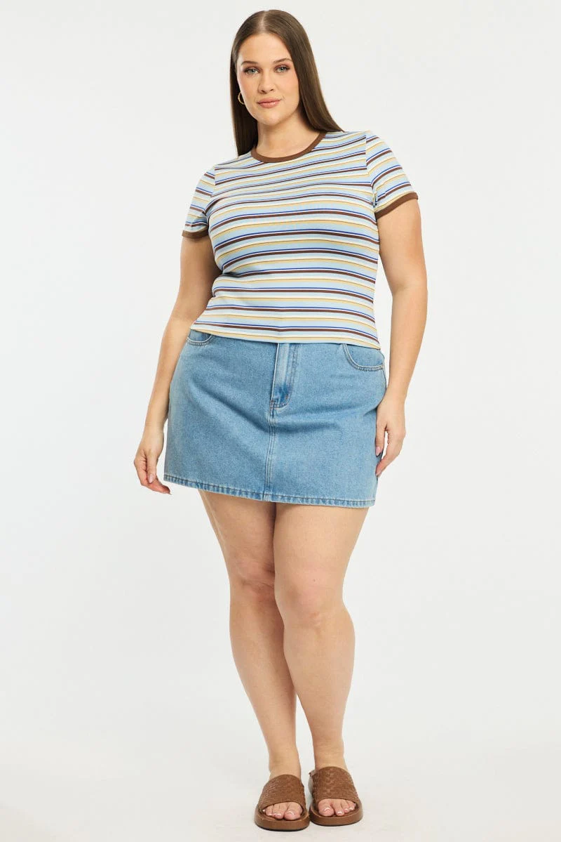 Blue Stripe Ringer Tee Short Sleeve - Image 2