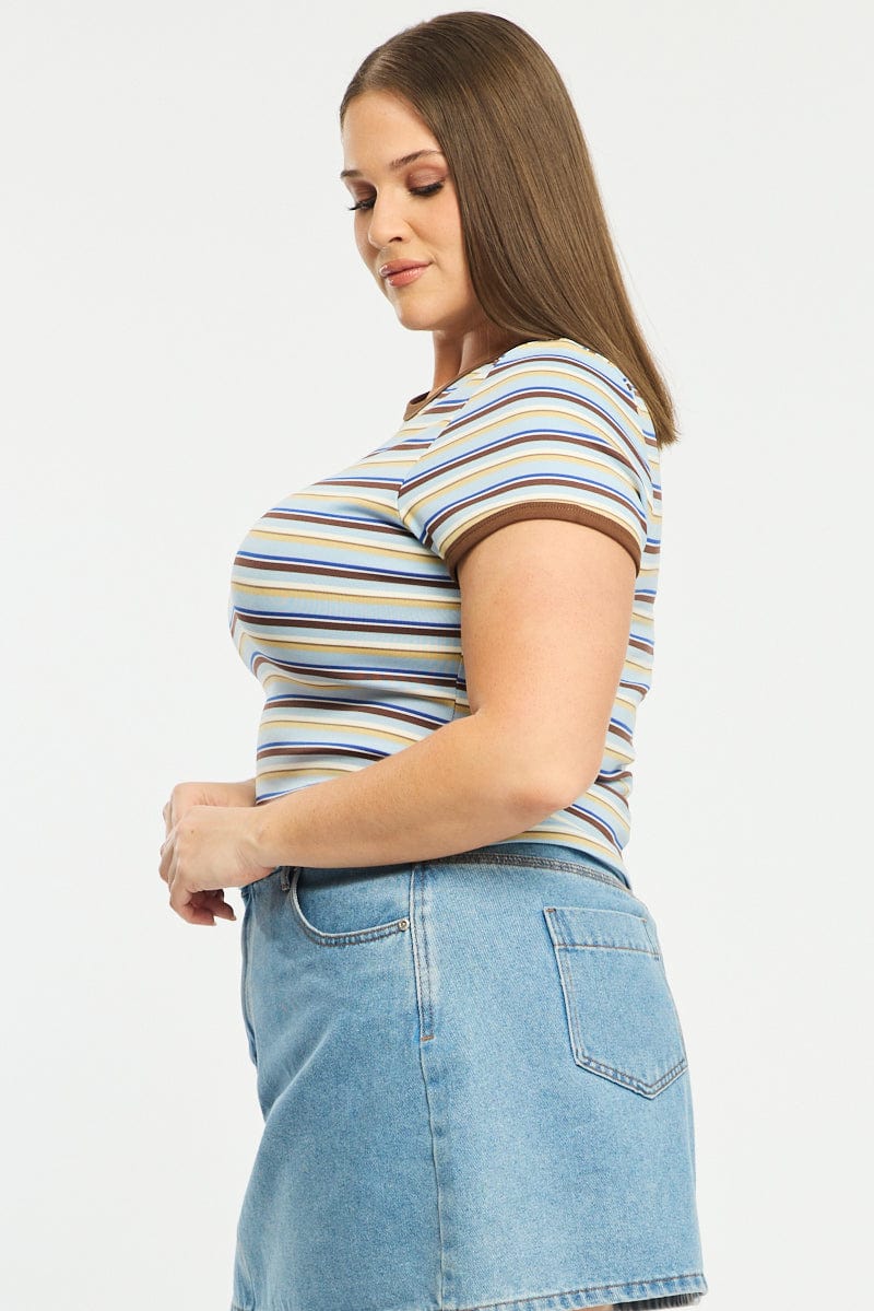 Blue Stripe Ringer Tee Short Sleeve - Image 3
