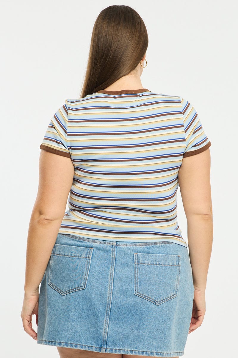 Blue Stripe Ringer Tee Short Sleeve - Image 4