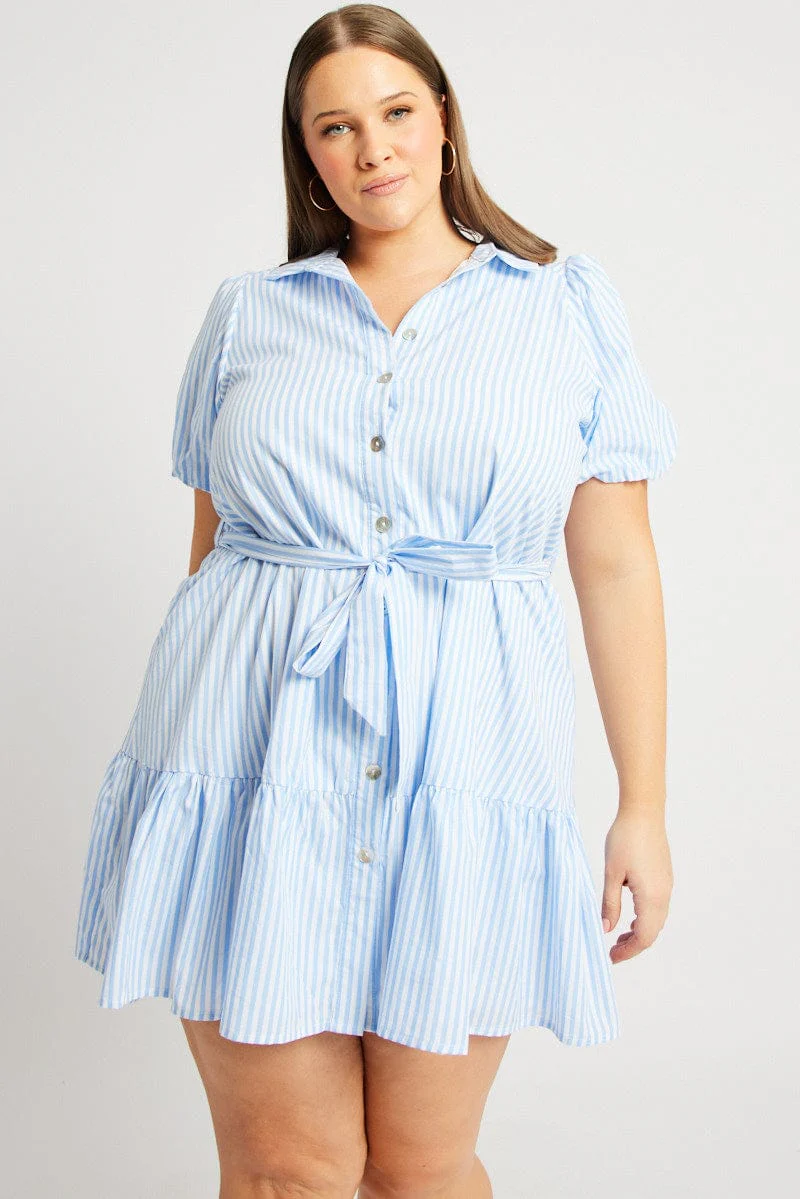 Blue Stripe Shirt Dress
