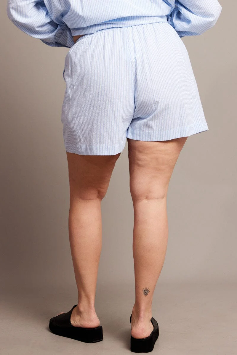 Blue Stripe Shorts Elasticated Waist - Image 5