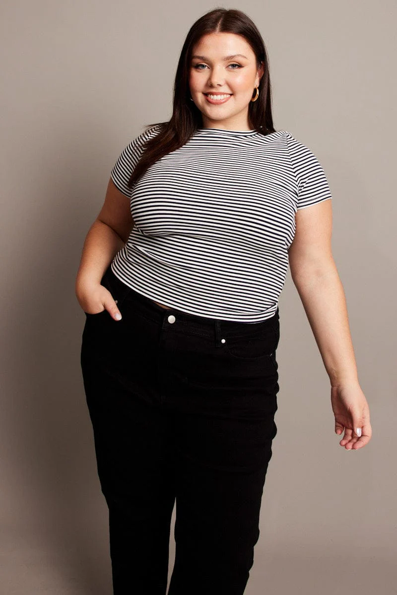 Blue Stripe T-shirt Short Sleeve Round Neck - Image 3