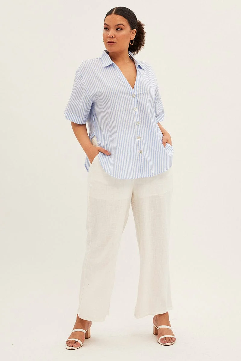 Blue Stripe White Shirt With Shell Button - Image 2