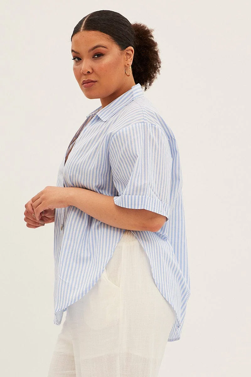 Blue Stripe White Shirt With Shell Button - Image 4