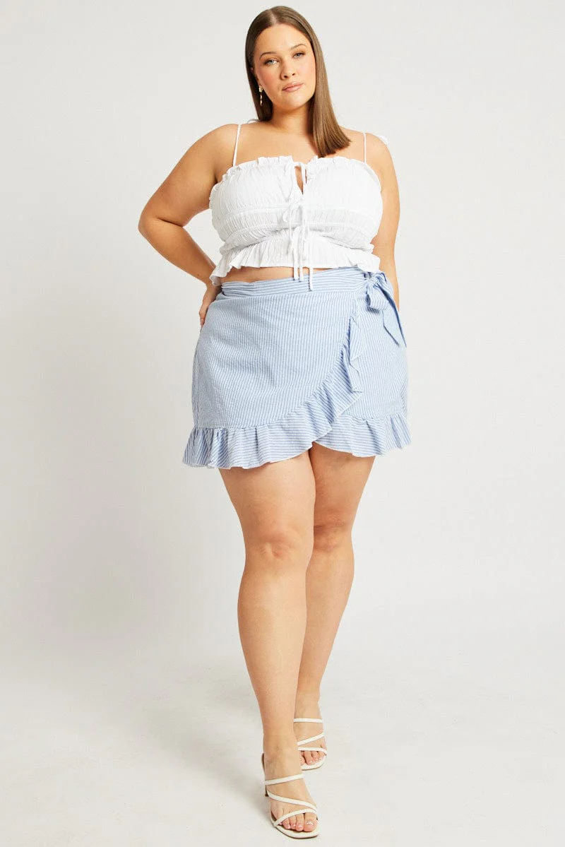 Blue Stripe Wrap Frill Miniskirt - Image 3