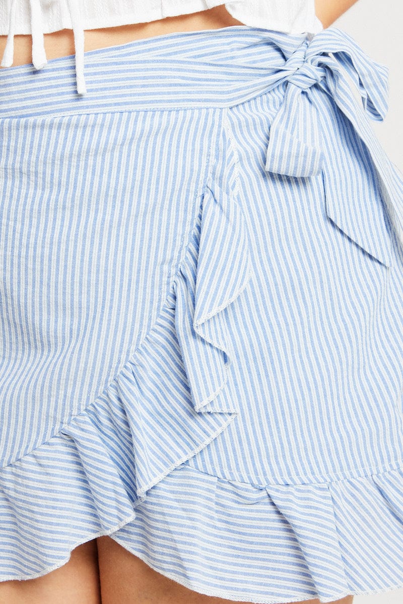 Blue Stripe Wrap Frill Miniskirt - Image 6