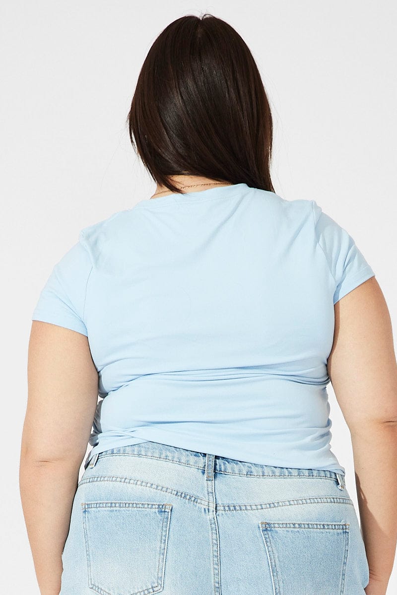 Blue Supersoft Top Short Sleeve Crew Neck Side Ruched - Image 5