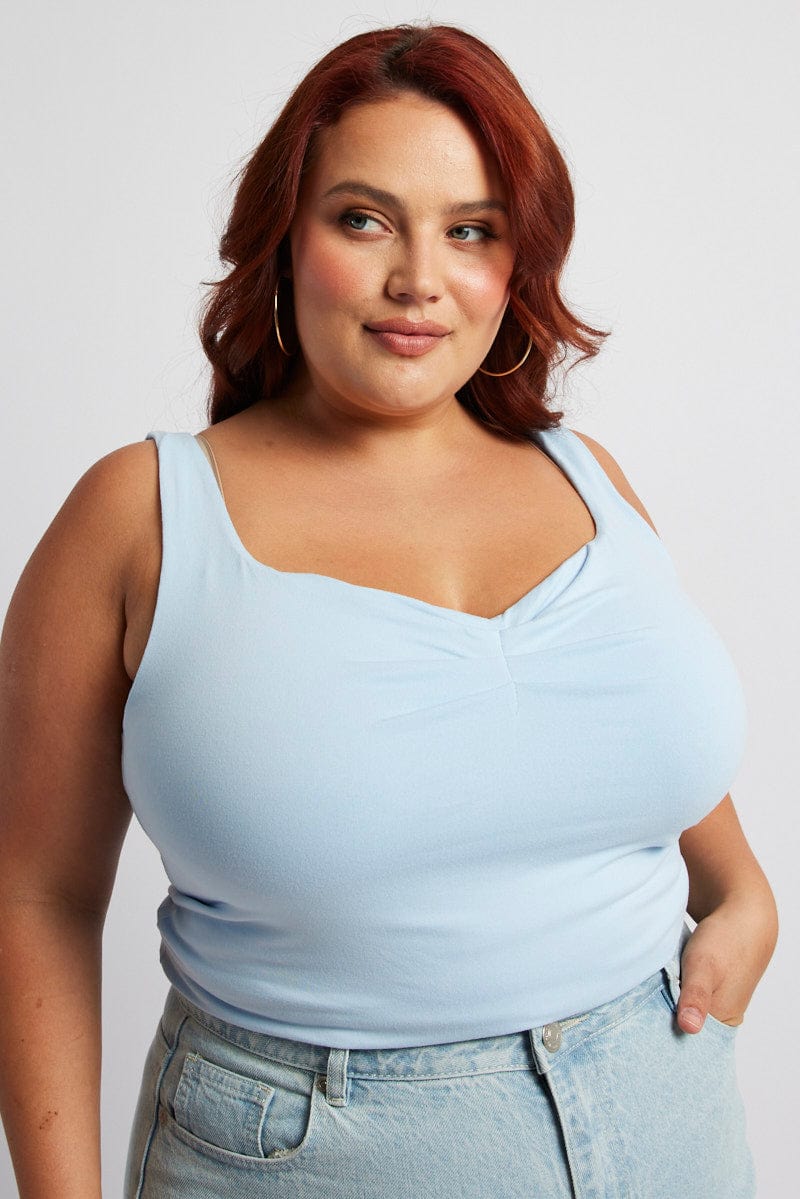 Blue Supersoft Top Sleeveless Sweetheart Neckline - Image 3