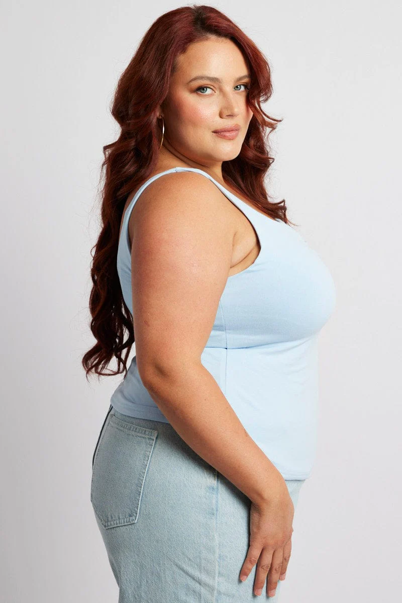 Blue Supersoft Top Sleeveless Sweetheart Neckline - Image 4