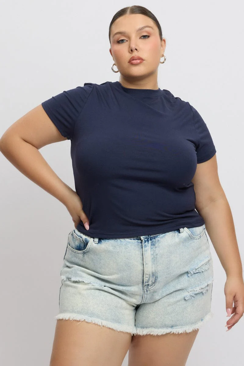 Blue T Shirt Short Sleeve Crew Neck