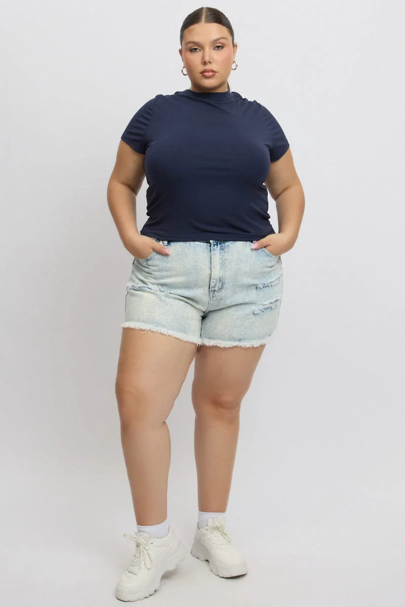 Blue T Shirt Short Sleeve Crew Neck - Image 2