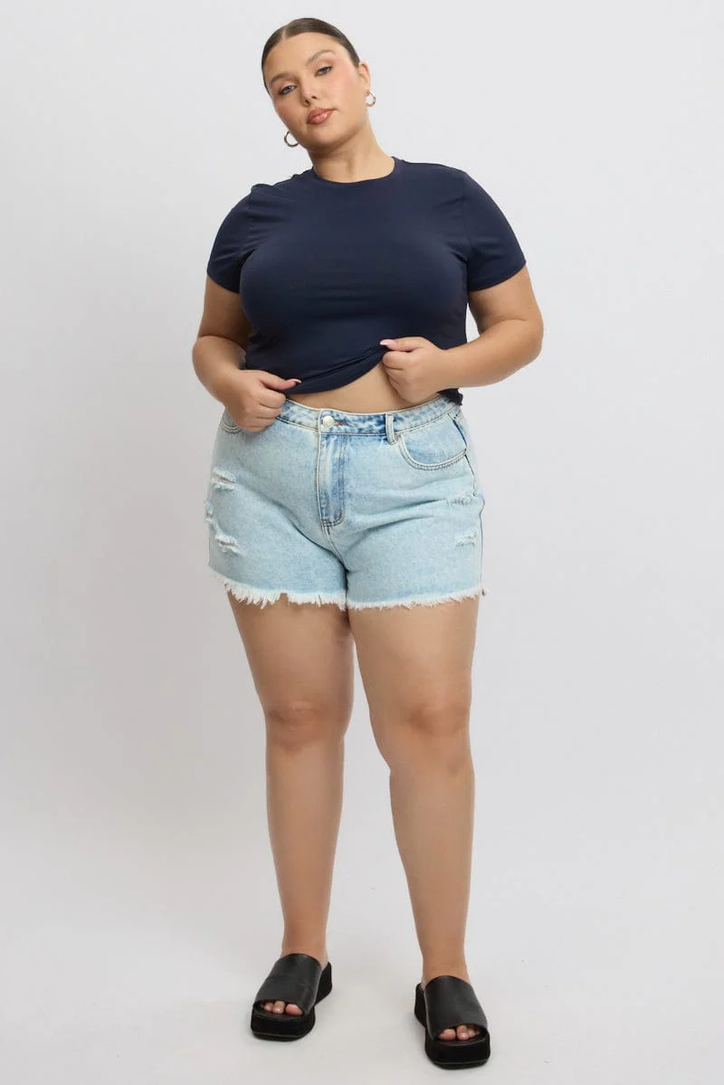 Blue T-Shirt Short Sleeve Crop Top - Image 2