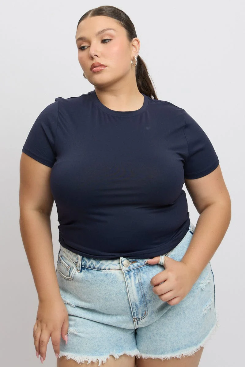Blue T-Shirt Short Sleeve Crop Top - Image 3
