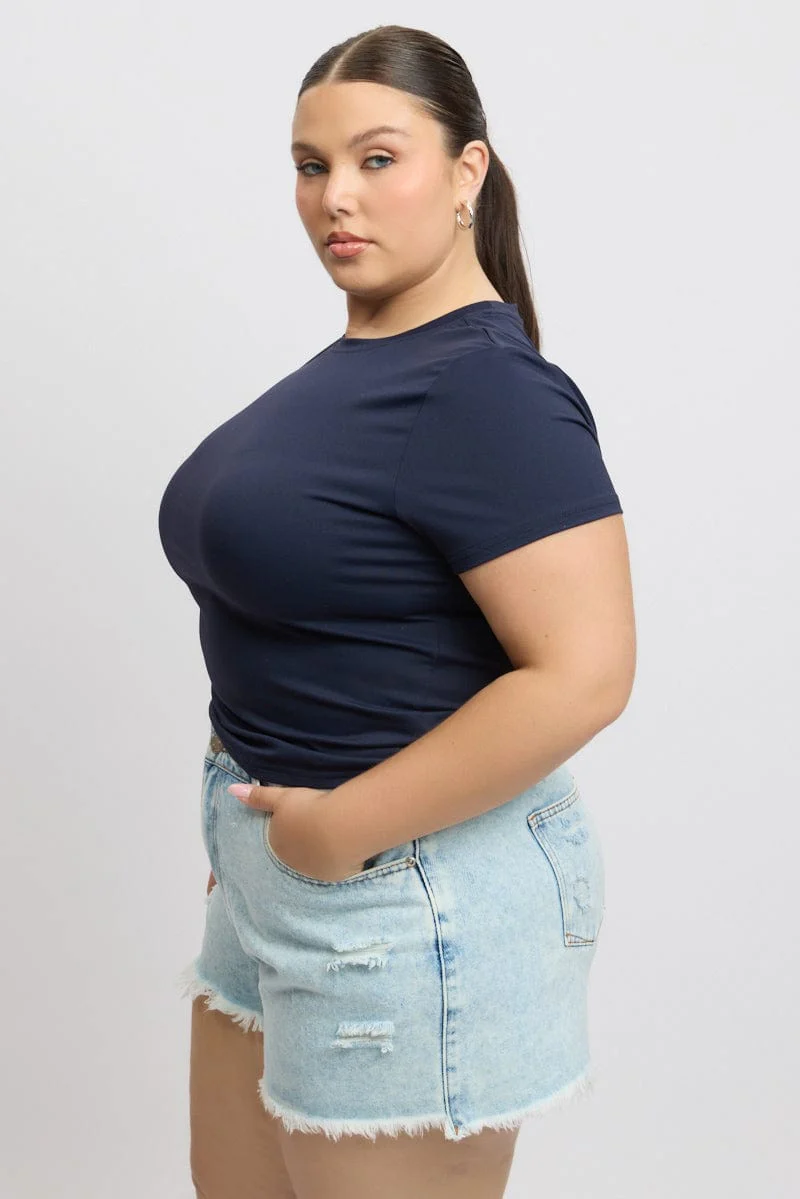 Blue T-Shirt Short Sleeve Crop Top - Image 4