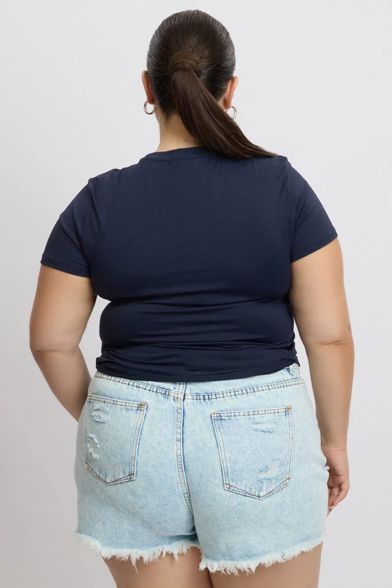 Blue T-Shirt Short Sleeve Crop Top - Image 5