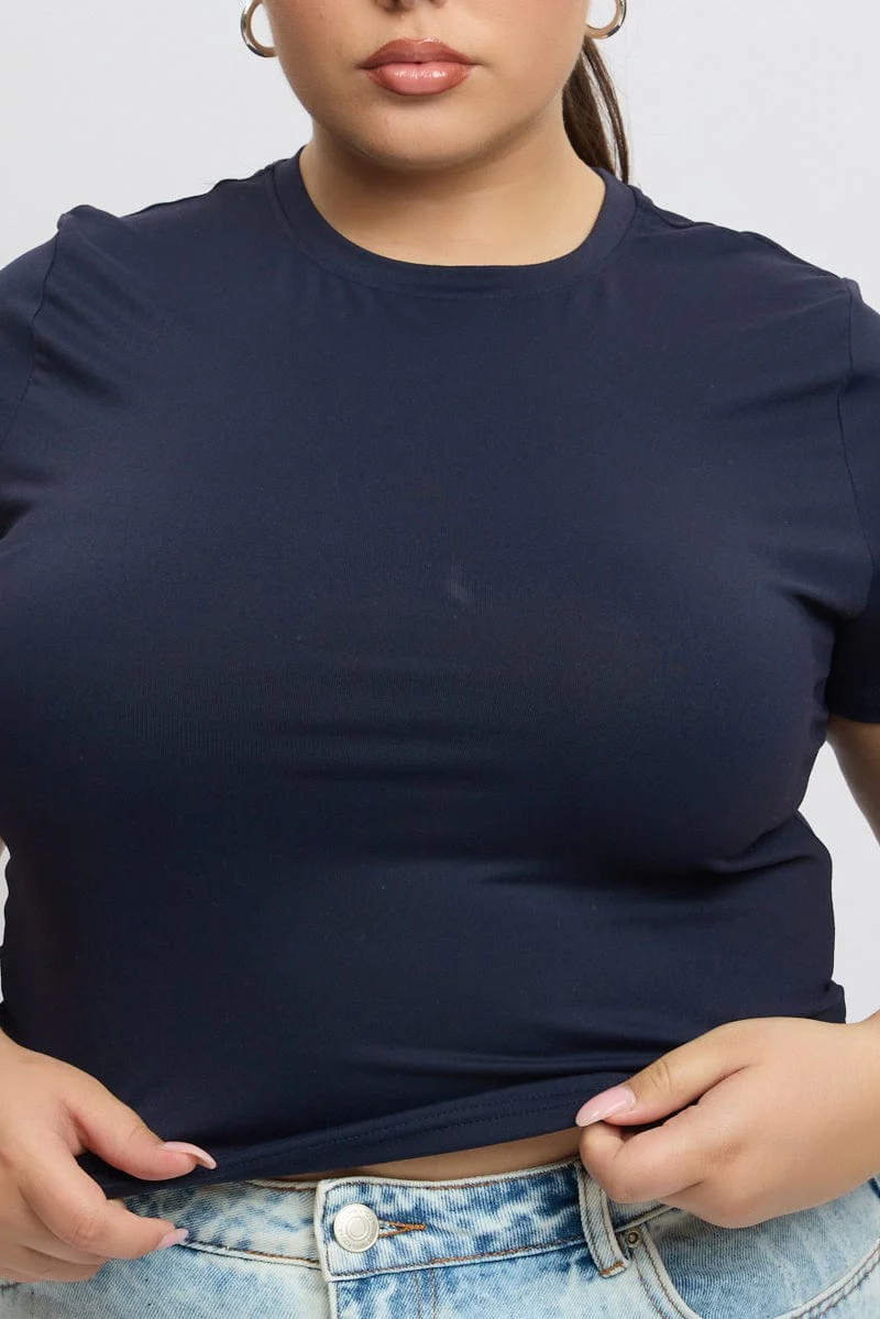 Blue T-Shirt Short Sleeve Crop Top - Image 6