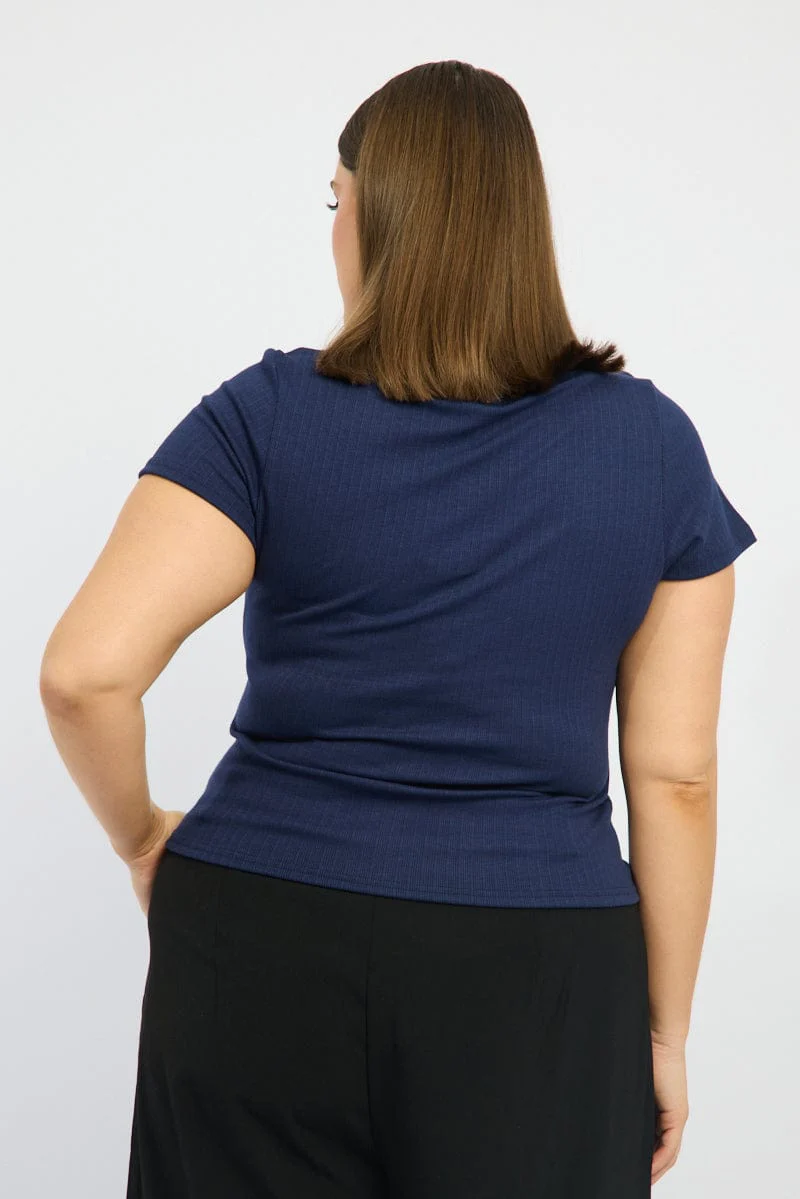 Blue T-shirt Short Sleeve Scoop Neck Lace Trim - Image 5