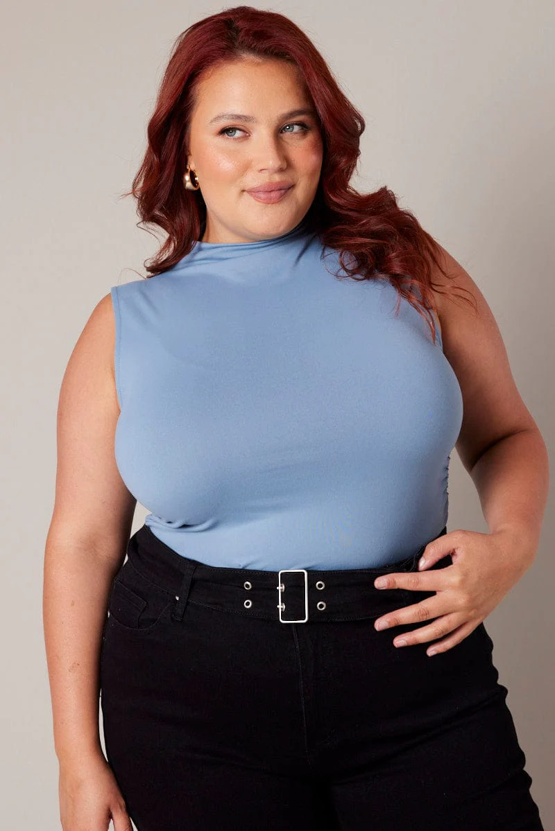 Blue Tank Top Supersoft High Neck Gathered - Image 2