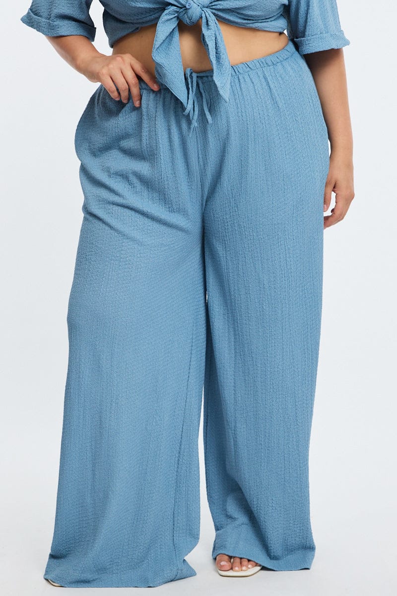 Blue Textured Pants Elastic Waist - Image 2